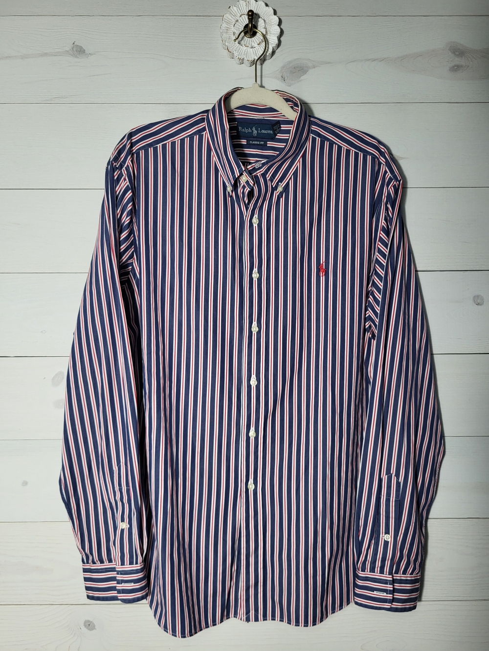 Ralph Lauren Men's Dress Shirt Striped Button Down Cotton Nautical Preppy.